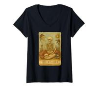 Donna The Reader Skeleton Tarot, Amante dei Libri Vintage Maglietta con Collo a V