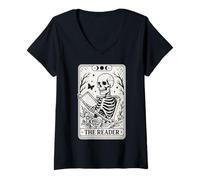 Donna The Reader Tarocchi Carta Gothic Dark Academia lettura libro Maglietta con Collo a V