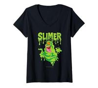 Donna The Real Ghostbusters Ecto Green Slimer Retro 80's Cartoon Maglietta con Collo a V