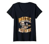 Donna The Retro Skeleton Waffle Acid House Maglietta con Collo a V