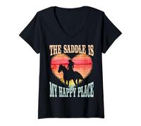 Donna The Saddle Is My Happy Place - Sagoma di cavallo da ragazza Maglietta con Collo a V