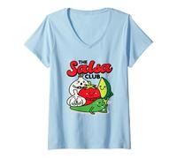 Donna The Salsa Club Carino Kawaii Foods Pomodoro Cipolla Pepe Grafica Maglietta con Collo a V