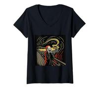 Donna The Scream Modern Graffiti Style Horror Urban Street Art Maglietta con Collo a V