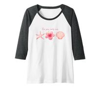 Donna The Sea Calls Me Camicia Rosa Ibisco Stella Marina Conchiglia Art Maglia con Maniche Raglan