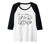 Donna The Sea Is Calling Shell Starfish Ocean Beach Graphic Tee Tee Maglia con Maniche Raglan