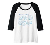 Donna The Sea Is Calling Shell Starfish Ocean Beach Graphic Tee Tee Maglia con Maniche Raglan