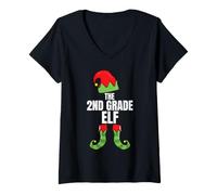 Donna The Second Grade Elf Matching Family Christmas Group Pajama Maglietta con Collo a V