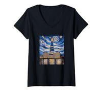 Donna The Shard London Mosaico di notte Art Maglietta con Collo a V