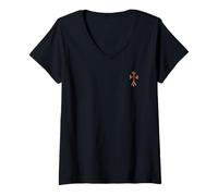 Donna The Shine Red Heart Pave Gold Cross Maglietta con Collo a V