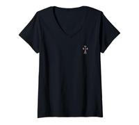 Donna The Shine Red Heart Silver Cross Maglietta con Collo a V