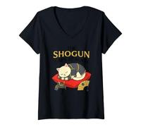 Donna The Shogun Naps At Noon Armor Elmetto Napping Samurai Cat Fan Maglietta con Collo a V