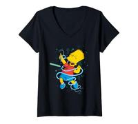 Donna The Simpsons Bart Simpson Space Rave Dance Party Birthday Maglietta con Collo a V