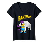 Donna The Simpsons Bartman in Front of Moon & Power Plant Outline Maglietta con Collo a V