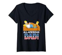 Donna The Simpsons Homer & Bart all-American Dad Father's Day USA Maglietta con Collo a V