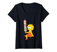 Donna The Simpsons Lisa Simpson Ice Cream Cone Birthday Party Maglietta con Collo a V