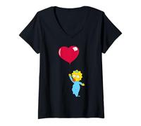 Donna The Simpsons Maggie Heart Balloon Valentine's Day Maglietta con Collo a V