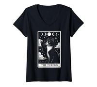 Donna The Smoking Cat Tarocchi Witchy Moon Maglietta con Collo a V