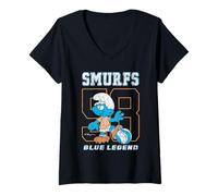 Donna The Smurfs #58 Blue Legend Soccer Jersey Design Cartoon Maglietta con Collo a V