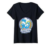 Donna The Smurfs all Around The Rainbow Smurfs Together Maglietta con Collo a V