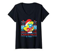 Donna The Smurfs Christmas Ugly Sweater Maglietta con Collo a V