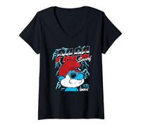 Donna The Smurfs Chrome and Lightning Papa Smurf Retro Cartoon Maglietta con Collo a V