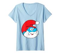 Donna The Smurfs Classic Papa Smurf Santa Christmas Hat Maglietta con Collo a V