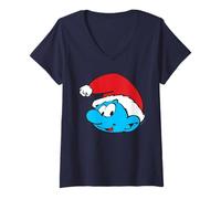 Donna The Smurfs Classic Santa Christmas Hat Maglietta con Collo a V
