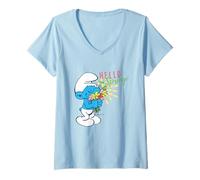 Donna The Smurfs Hello Spring Maglietta con Collo a V