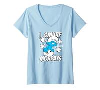 Donna The Smurfs I Smurf Mondays Retro Cartoon Maglietta con Collo a V