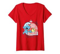 Donna The Smurfs Jingle Bells Smurfy Christmas Maglietta con Collo a V