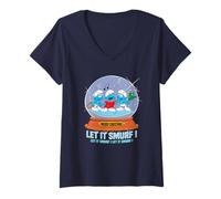 Donna The Smurfs Merry Christmas Let It Smurf Maglietta con Collo a V