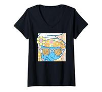 Donna The Smurfs Movie Groovy Summer Puffetta Flower Power Maglietta con Collo a V