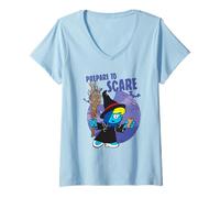 Donna The Smurfs Prepare to Scare Witch Halloween Retro Cartoon Maglietta con Collo a V