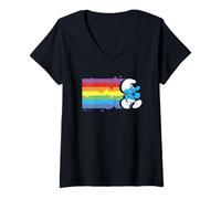 Donna The Smurfs Smurf Rainbow Flag Maglietta con Collo a V