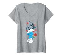 Donna The Smurfs So Much Love Smurf Holding Flower Valentine's Day Maglietta con Collo a V