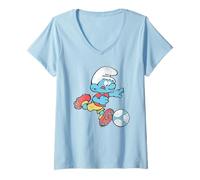 Donna The Smurfs Soccer Calcio Smurf Maglietta con Collo a V