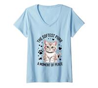 Donna The Sofest Purr A Moment Of Peace Cat Lover Feline Pet Meow Maglietta con Collo a V