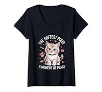 Donna The Sofest Purr A Moment Of Peace Cat Lover Feline Pet Meow Maglietta con Collo a V