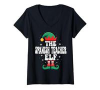 Donna The Spanish Teacher Elf - Divertente Famiglia Natalizia Maglietta con Collo a V