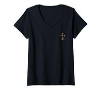 Donna The Star Diamonds Gold Cross Maglietta con Collo a V