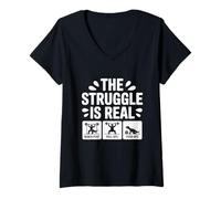Donna The Struggle is Real Funny T-Rex Gym Workout Maglietta con Collo a V