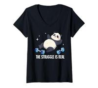 Donna The Struggle Is Real Panda Workout Humor Maglietta con Collo a V
