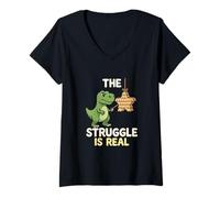 Donna The Struggles Real Dino T-Rex Pignatta Cartoon Animal Maglietta con Collo a V