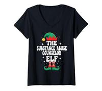Donna The Substance Abuse Counselor Elf - Divertente Abbinamento Natalizio Maglietta con Collo a V