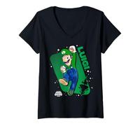 Donna The Super Mario Galaxy Movie Luigi Galactic Jump Maglietta con Collo a V