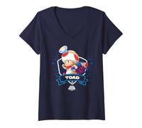 Donna The Super Mario Galaxy Movie Toad Champion Maglietta con Collo a V