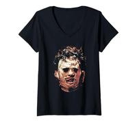 Donna The Texas Chainsaw Massacre Leatherface Portrait Horror Maglietta con Collo a V