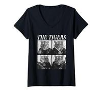 Donna The Tigers Rockers Funny Animals Musica Rock Emo Punk Band Maglietta con Collo a V