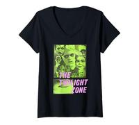 Donna The Twilight Zone Pop Art Color Collage Retro TV Show Maglietta con Collo a V