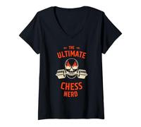 Donna The Ultimate Chess Nerd, Flaming Skull Bilanciere Maglietta con Collo a V